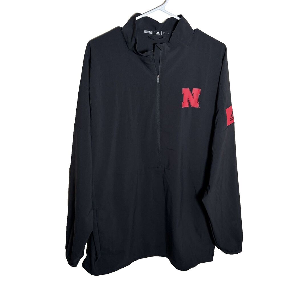 Adidas Nebraska Jacket Men's Large Black 1/4 Zip Lightweight Windbreaker